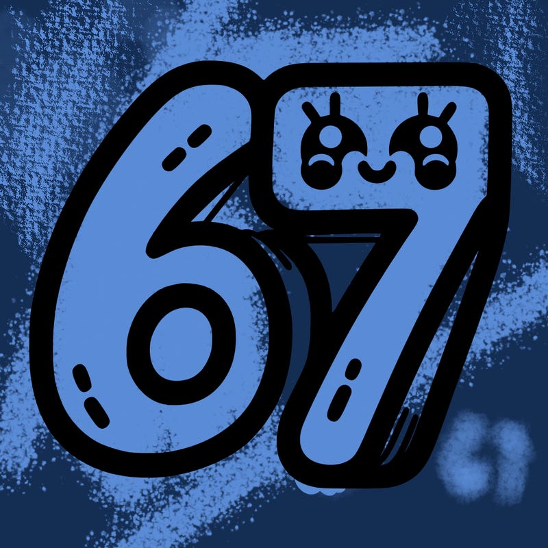 the numbers 67