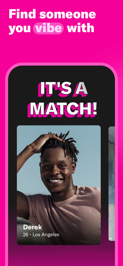 OkCupidデーティングアプリのインターフェース。相性の良いプロフィールとのマッチが表示され、「気が合う人を見つけよう」という見出しがあります。