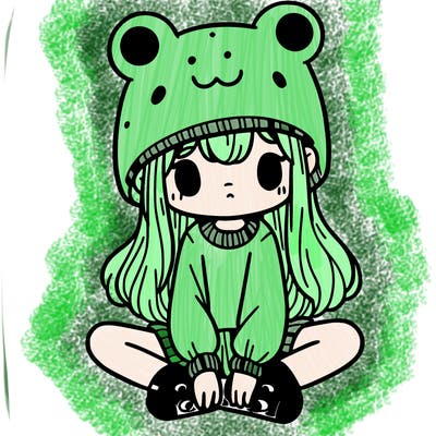 a girl wearing a frog hat and some frog socks