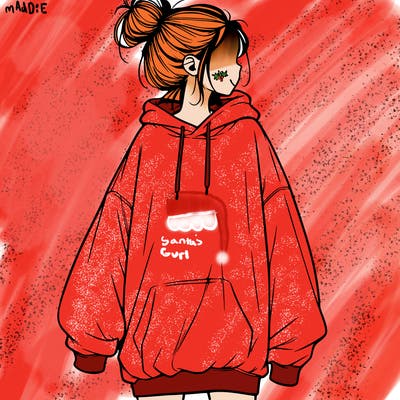 realistic girl with a oversized sweatshirt on and a bun