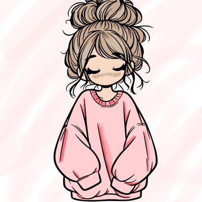 girl with baggy sweatshirt and messy bun