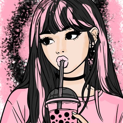 aesthetic realistic girl drinking boba