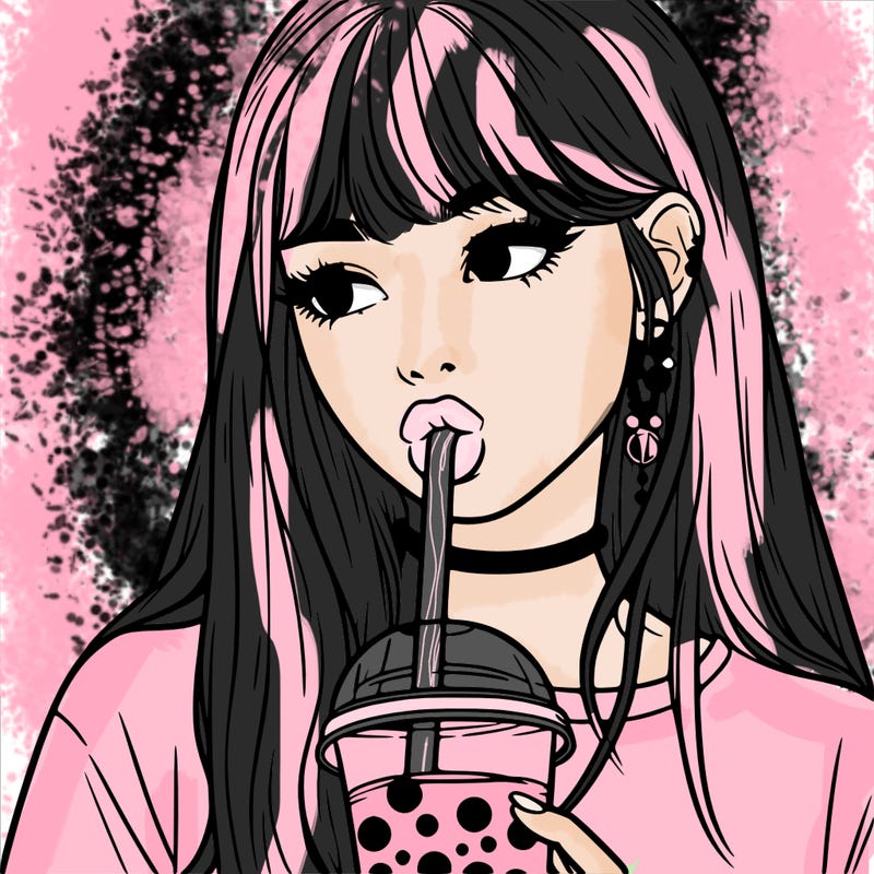 aesthetic realistic girl drinking boba