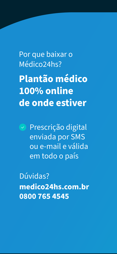 Médico24hs - Teleconsulta - Pantalla de la aplicación Medico24hs que muestra consultas médicas en línea y recetas digitales en portugués