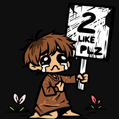 small poor toddler crying with sign that says 2 like plz