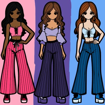 girls with flare pants and crop tops realistic