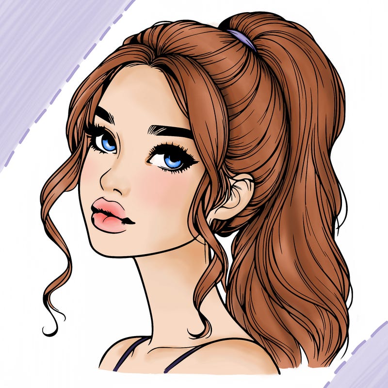 realistic girl with a ponytail on her hair and lips