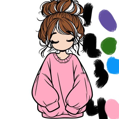 girl with baggy sweatshirt and messy bun