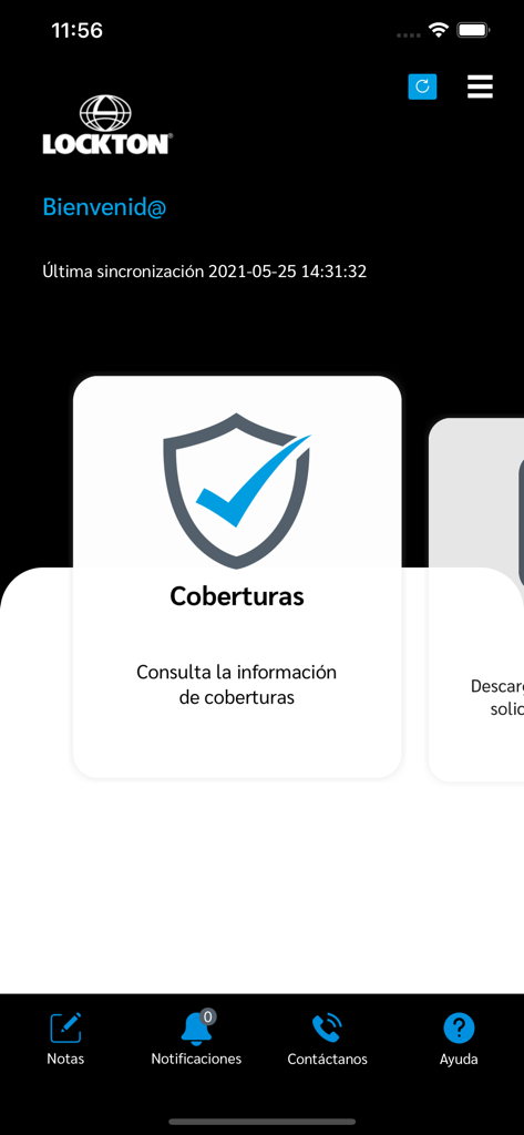 beMobile Lockton Mexico app interface showing the insurance coverage module