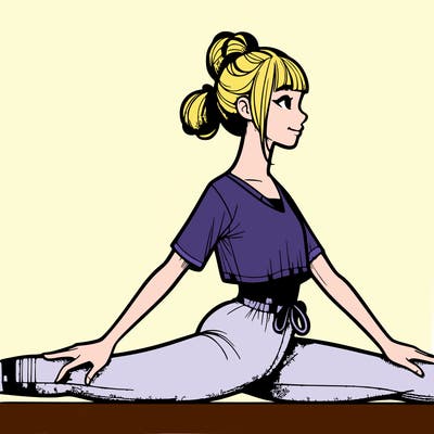 a realistic girl in yoga outfit doing splits