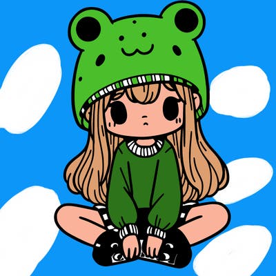 a girl wearing a frog hat and some frog socks