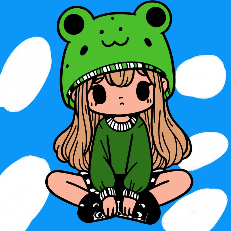 a girl wearing a frog hat and some frog socks
