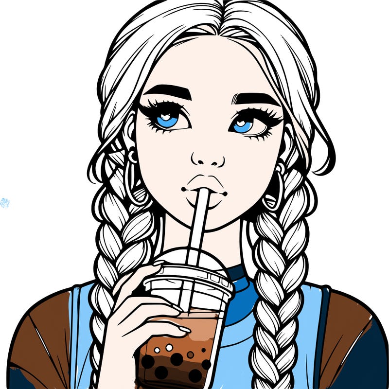 realistic girl with braided hair drinking boba