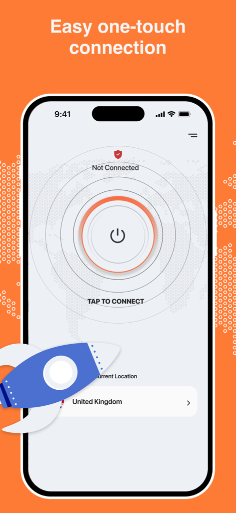 Dns Browsec VPN  Speedify - Interfaz de la aplicación North Star VPN mostrando un botón de conexión de un toque y la selección de un servidor del Reino Unido en un dispositivo móvil.