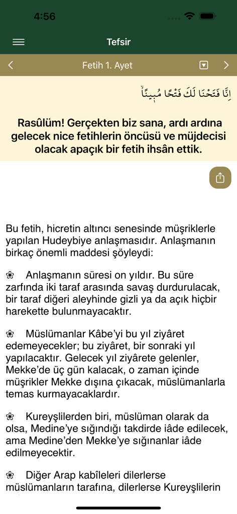 Turkish Quran commentary and interpretation screen in the KuranveMeali app