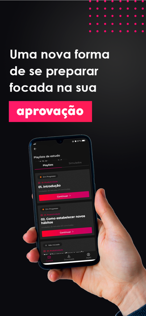 Hand holding a smartphone displaying the Afya Papers medical study app interface with study playlists.