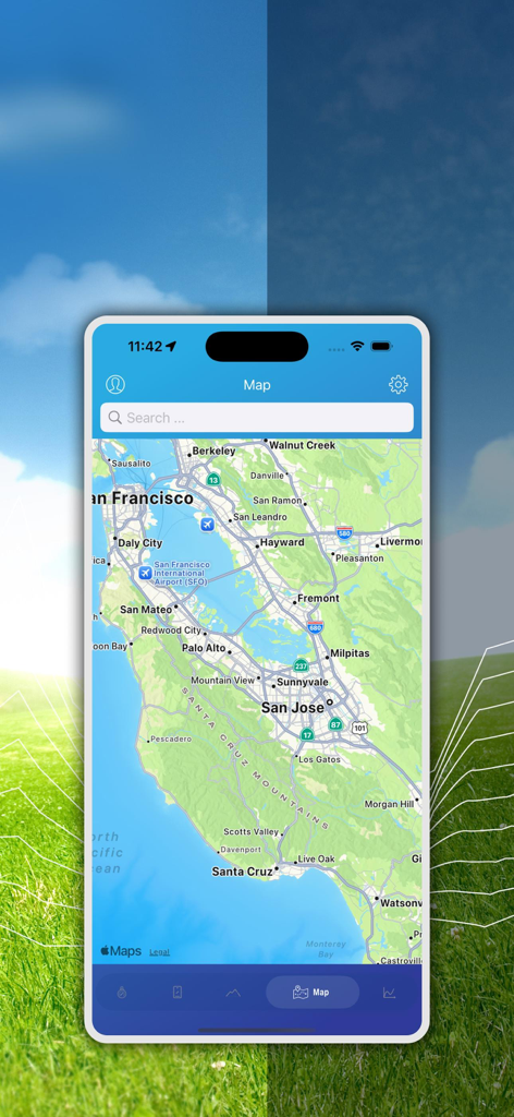 My Barometer and Altimeter - Interactive pressure map of the San Francisco Bay Area in the My Barometer and Altimeter mobile app.