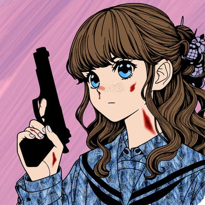 realistic manga girl with gun