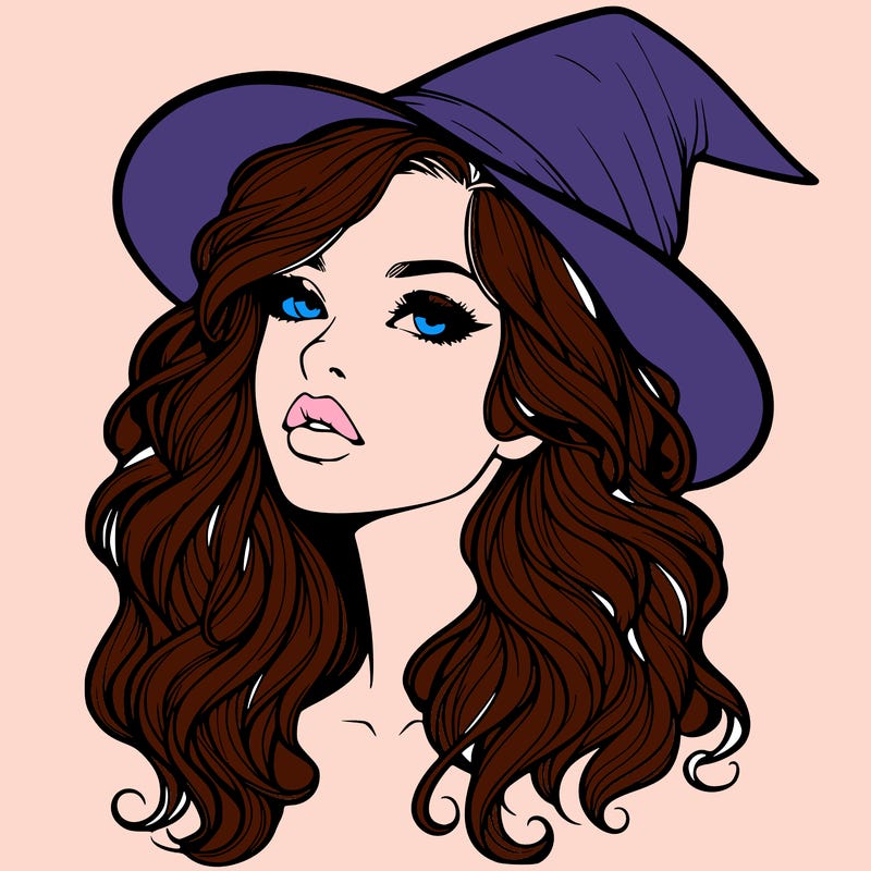 realistic witch girl with wavy hair and lips