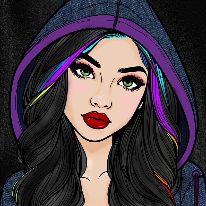 realistic beautiful girl with a hood on