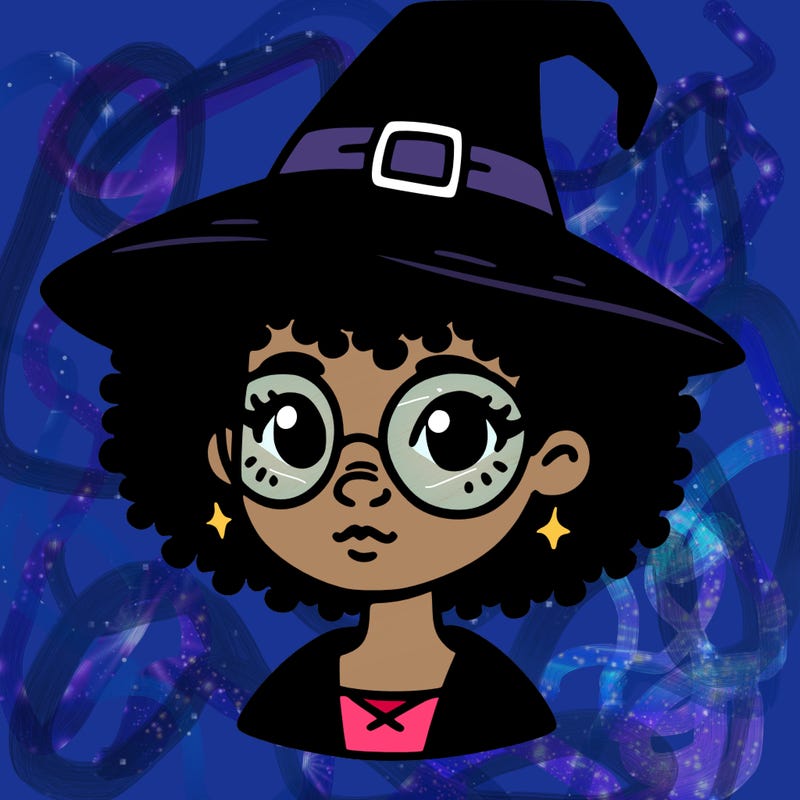 a black person who is a witch and has glasses