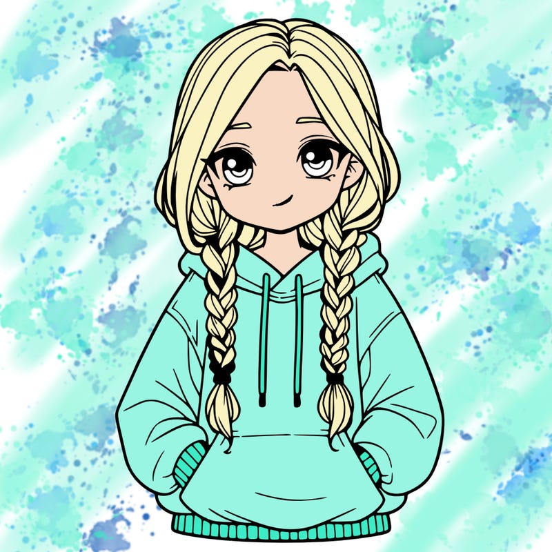 a realistic girl with a oversized hoodie and she has braids