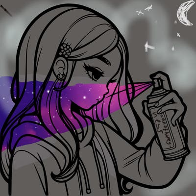 a realistic girl spray painting