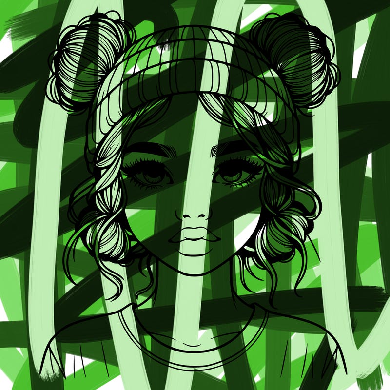 realistic girl with buns in her hair with a beanie on