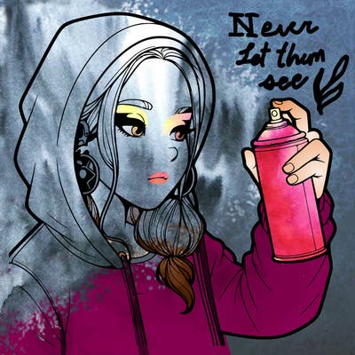 a realistic girl, spray painting