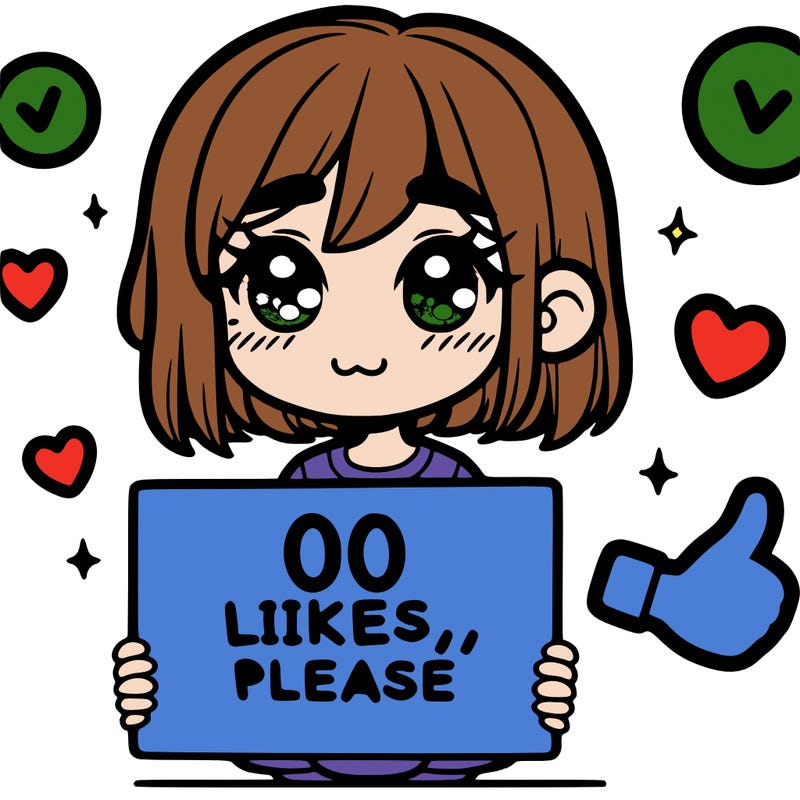 a girl with a sign saying 100 likes, please