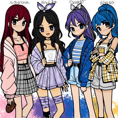 teen manga girls group of 4