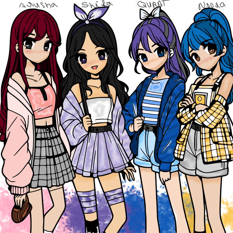 teen manga girls group of 4