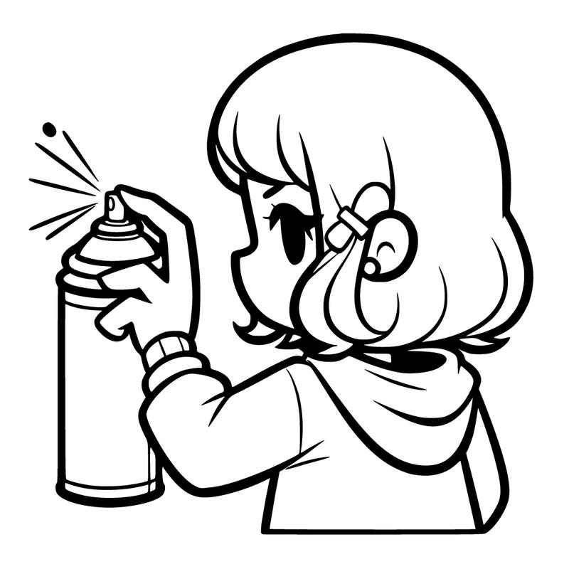 girl with a spray can facing her