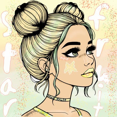 realistic girl with buns on the top of her head