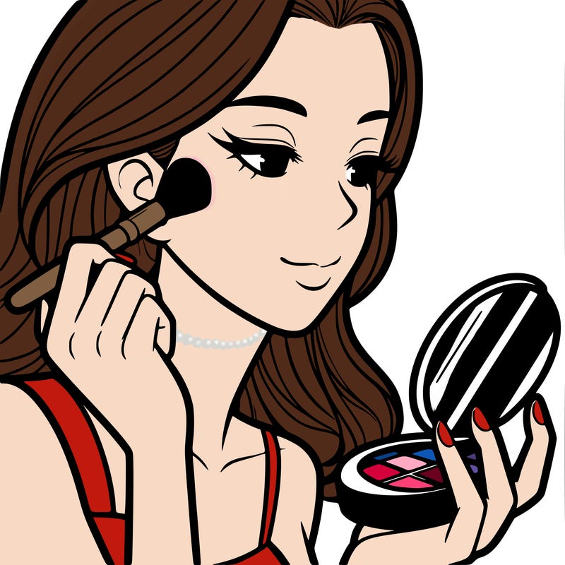 little girl putting on makeup