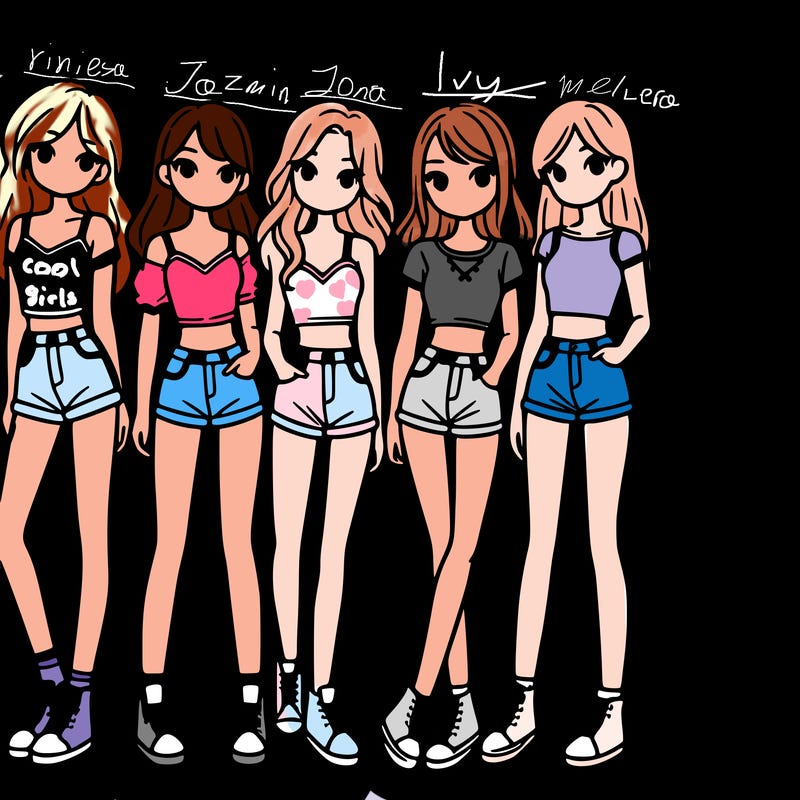 a group of girls wearing crop tops and shorts