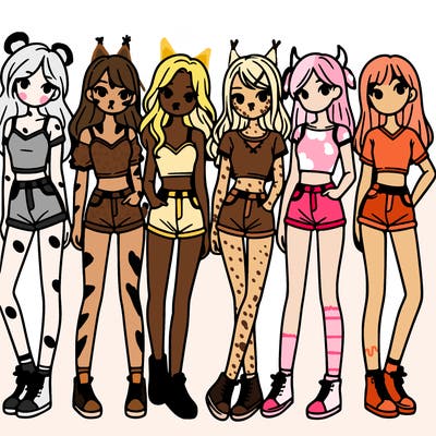 a group of girls wearing crop tops and shorts