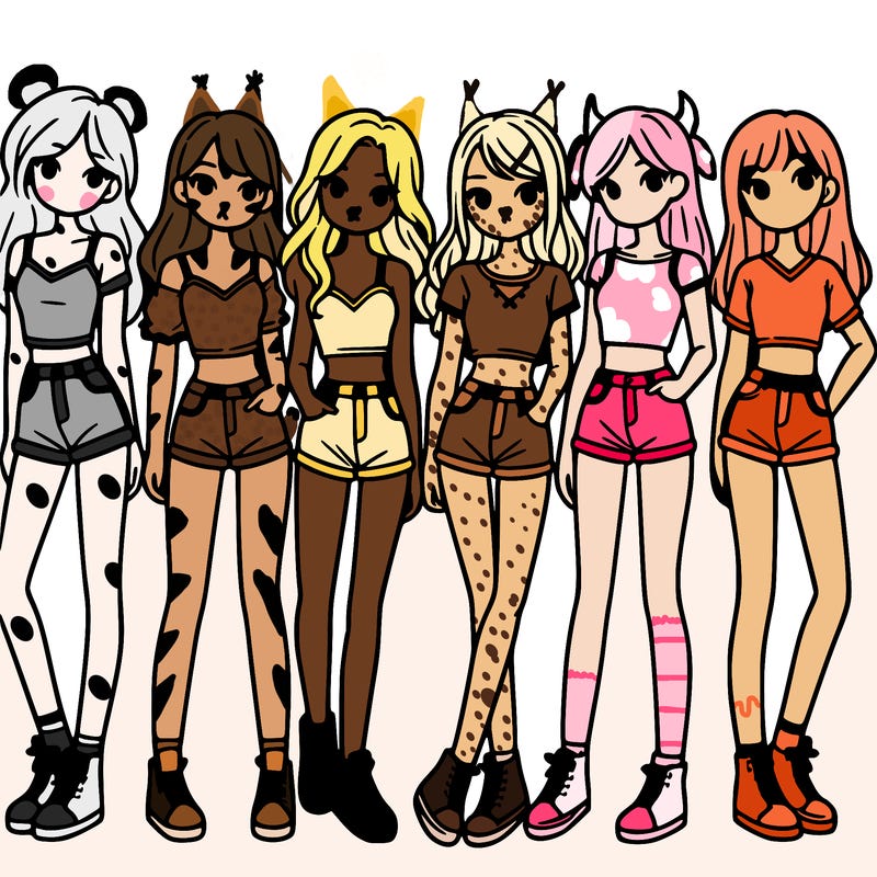 a group of girls wearing crop tops and shorts