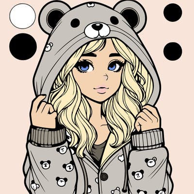 realistic girl in a animal pjs hoodie