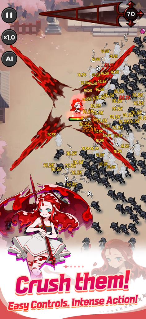 HungryAliens - Intense combat scene in HungryAliens showing a character fighting waves of enemies