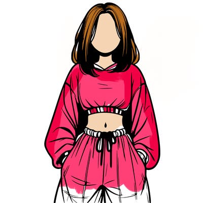 realistic girl faceless with baggy pants and a crop top