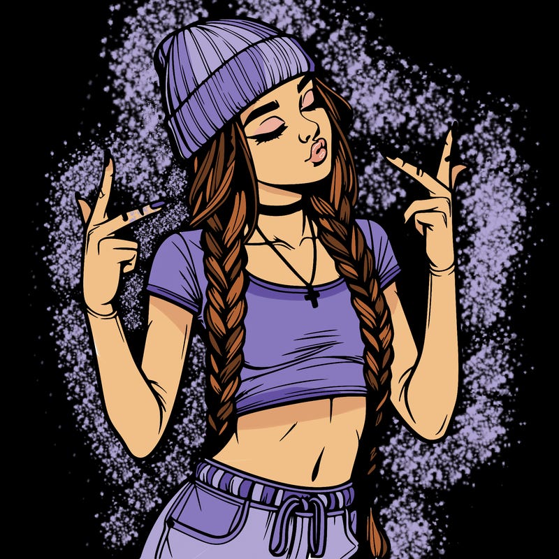 realistic teenage girl with braids and a beanie and crop top doing 🫶🏼