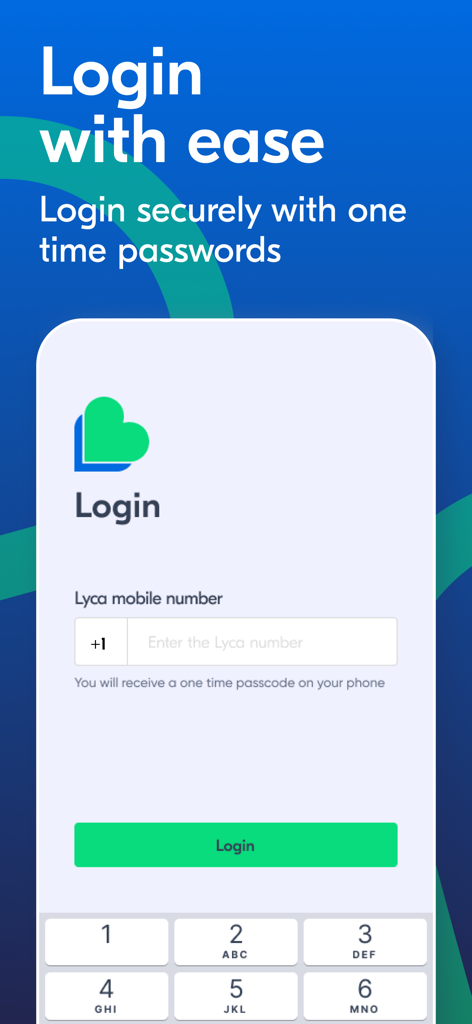 Lyca Mobile US app login screen with phone number input field