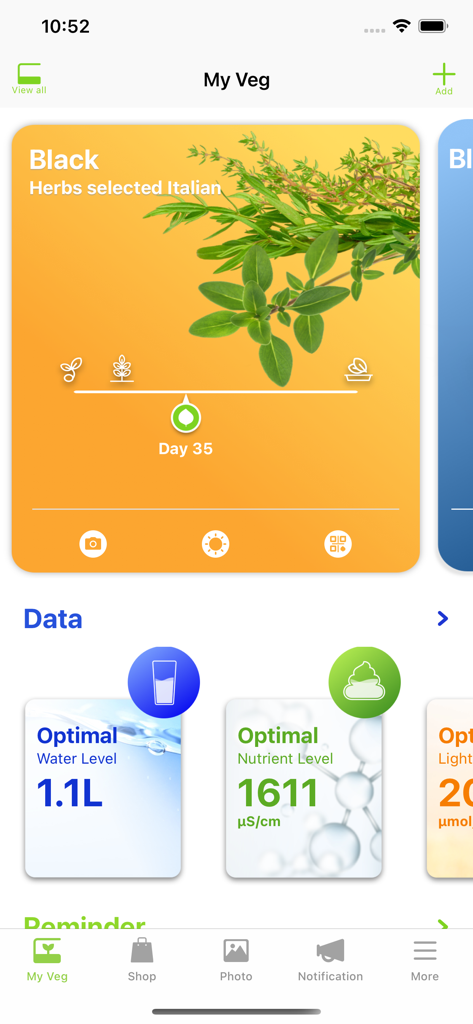 aspara app dashboard monitoring growth progress and nutrient levels of indoor herbs