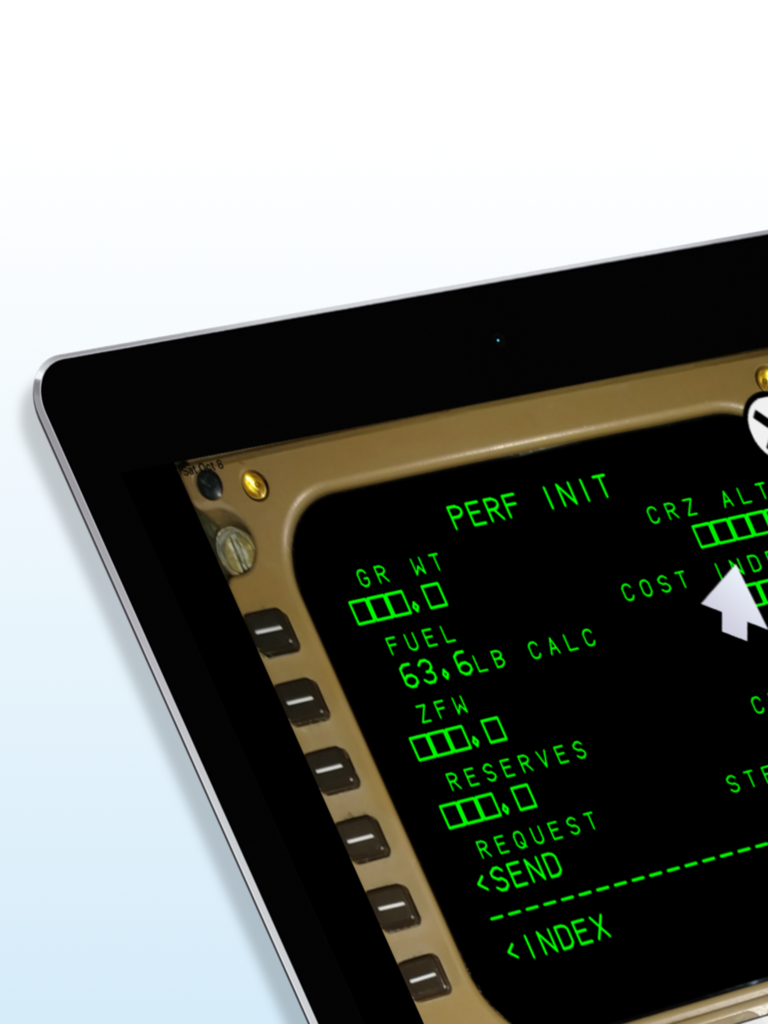 ボーイング757または767フライトマネジメントシステムエミュレーターのパフォーマンス初期化画面