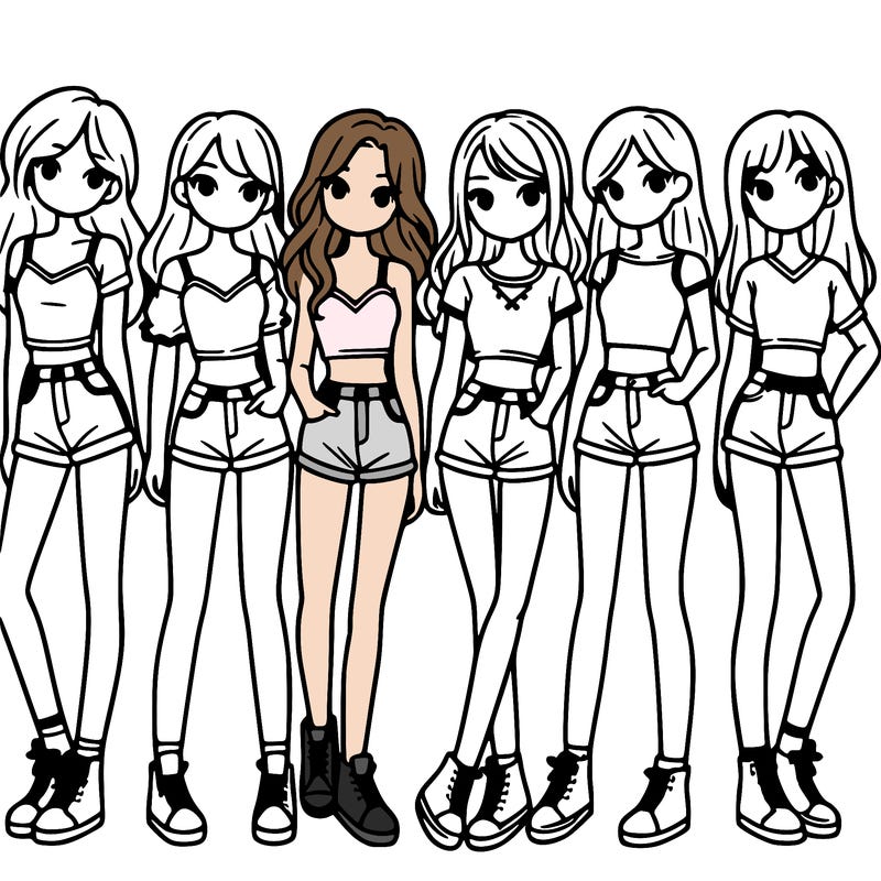 a group of girls wearing crop tops and shorts