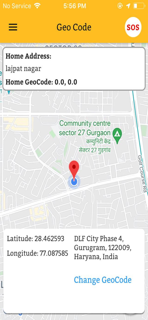 eTMS Buddy 앱 인터페이스, 직원 집 주소 및 좌표 지오코딩을 위한 지도 표시