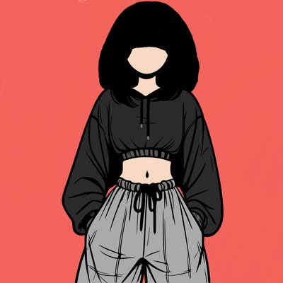realistic girl faceless with baggy pants and a crop top