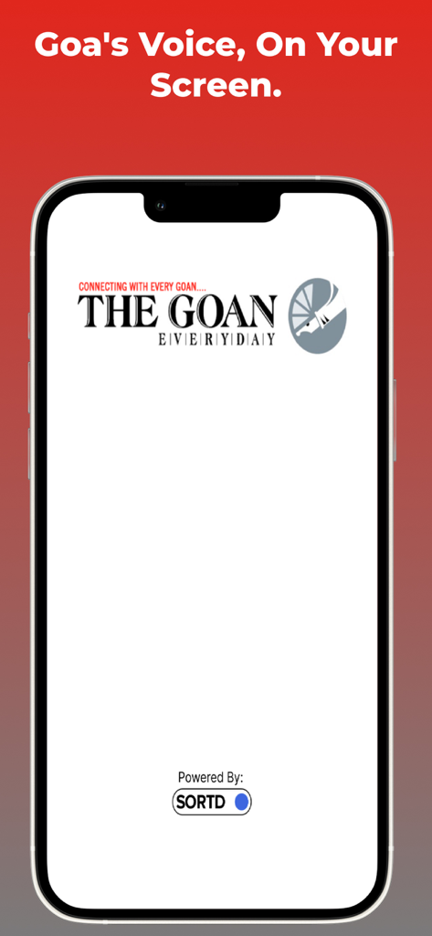 The Goan E-Paper app splash screen featuring the logo of The Goan Everyday and the slogan Goas Voice On Your Screen.