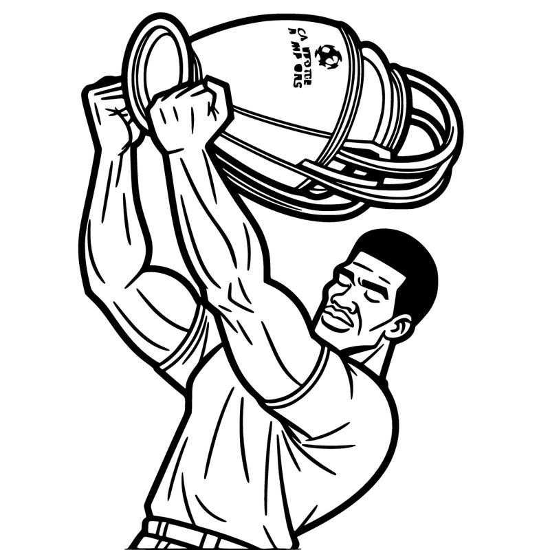 create a coloring picture of an african man lifting the champions league trophy